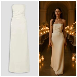 CHRISTOPHER ESBER dress silk strapless maxi gathered column wedding bride 6 NWT